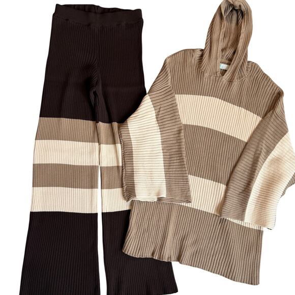 Free People Free-est Brown, Striped, Hoodie, Kami Sweater Set NWT- S/M - Picture 1 of 16